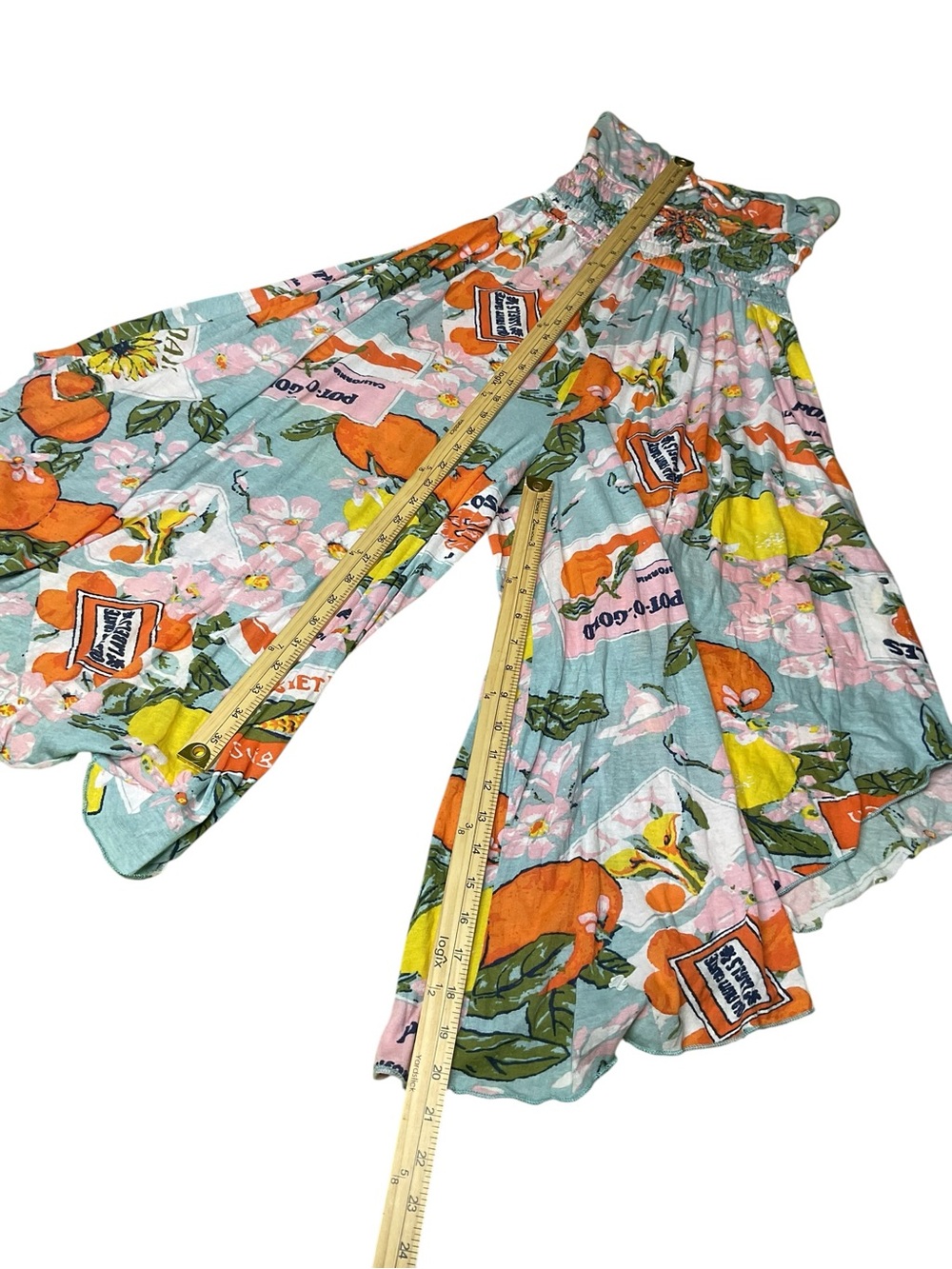 Boho Strapless Harem Jumpsuit Romper Fruit Print Smocked Palazzo One Size Est. S - Picture 5 of 6